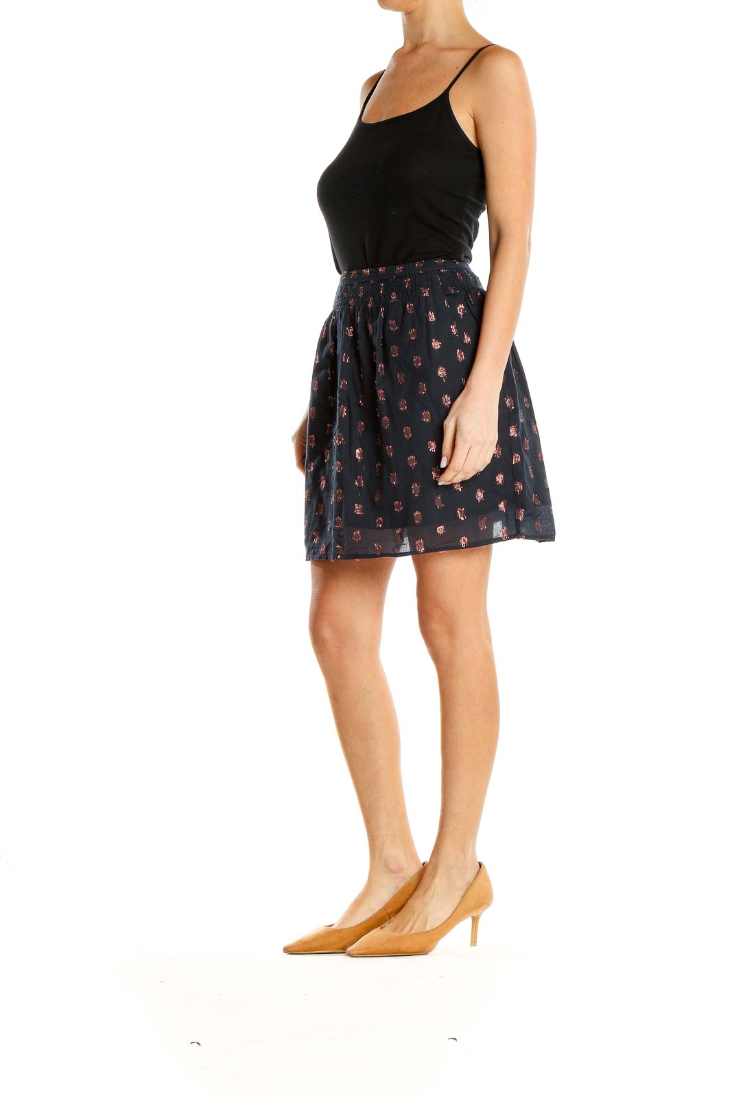 Blue Rose Gold Embroidered Polka Dot Chic Mini Skirt