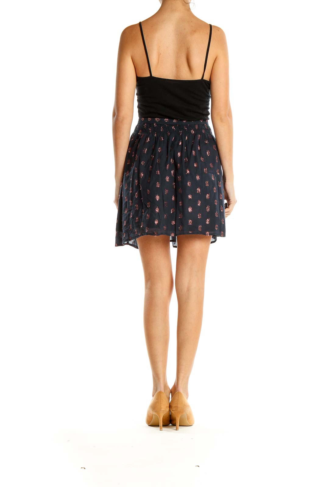 Blue Rose Gold Embroidered Polka Dot Chic Mini Skirt