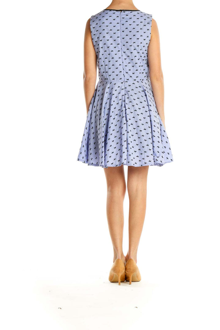 Blue Cut-out Printed Flare Dress