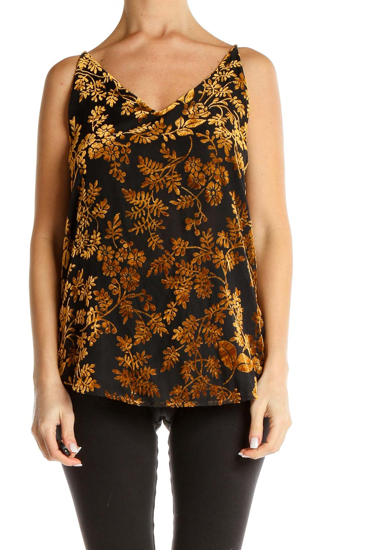 Black Gold Floral Print Tank Top