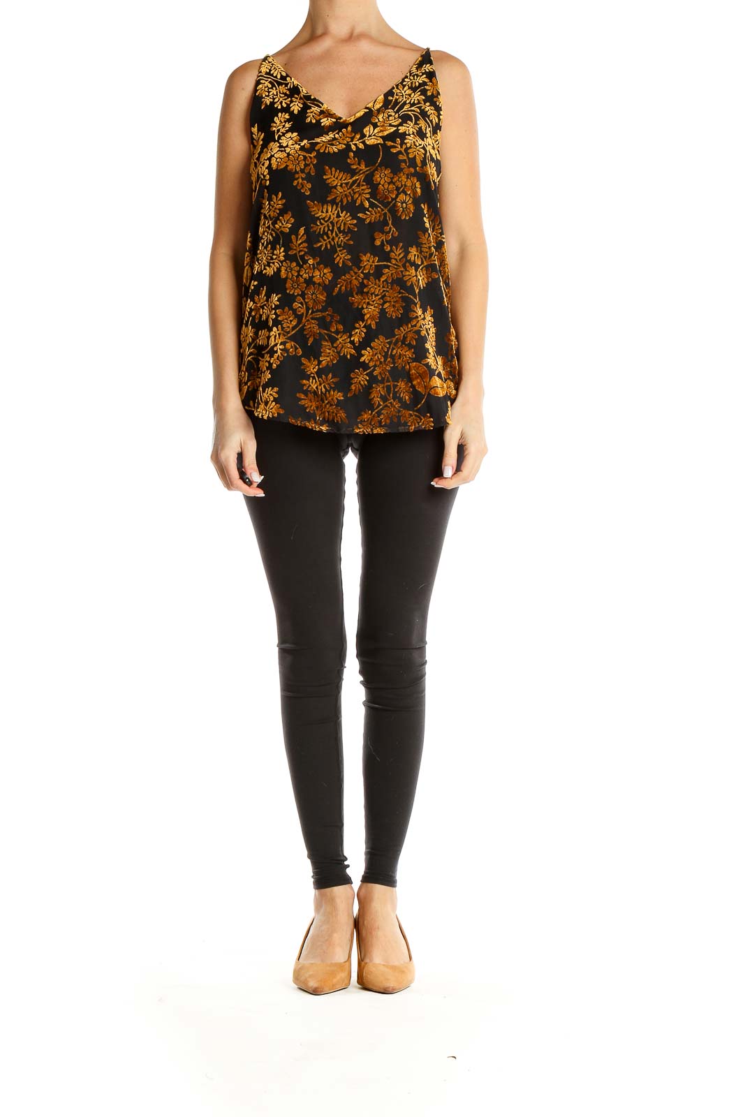 Black Gold Floral Print Tank Top