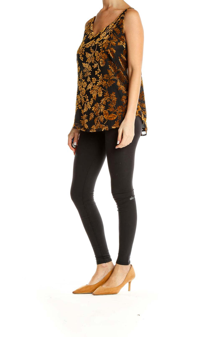 Black Gold Floral Print Tank Top