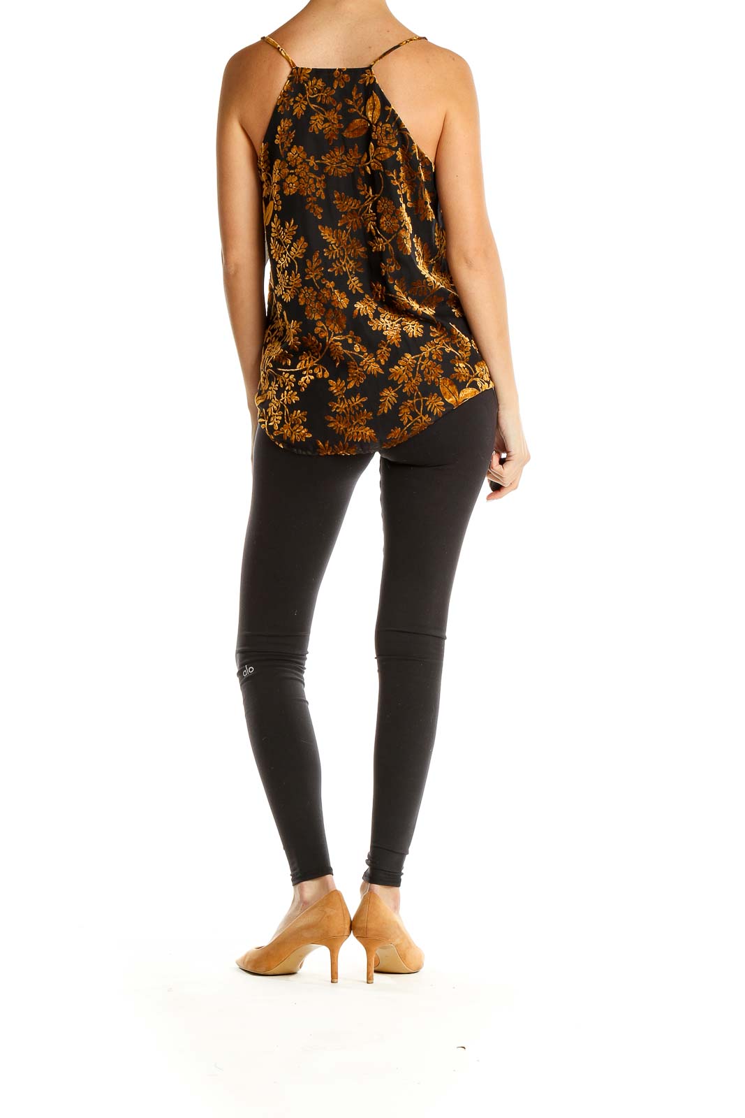 Black Gold Floral Print Tank Top