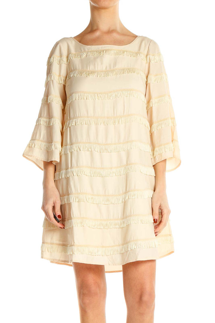 Beige Bohemian Fringe Babydoll Dress