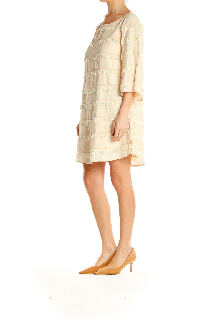 Beige Bohemian Fringe Babydoll Dress