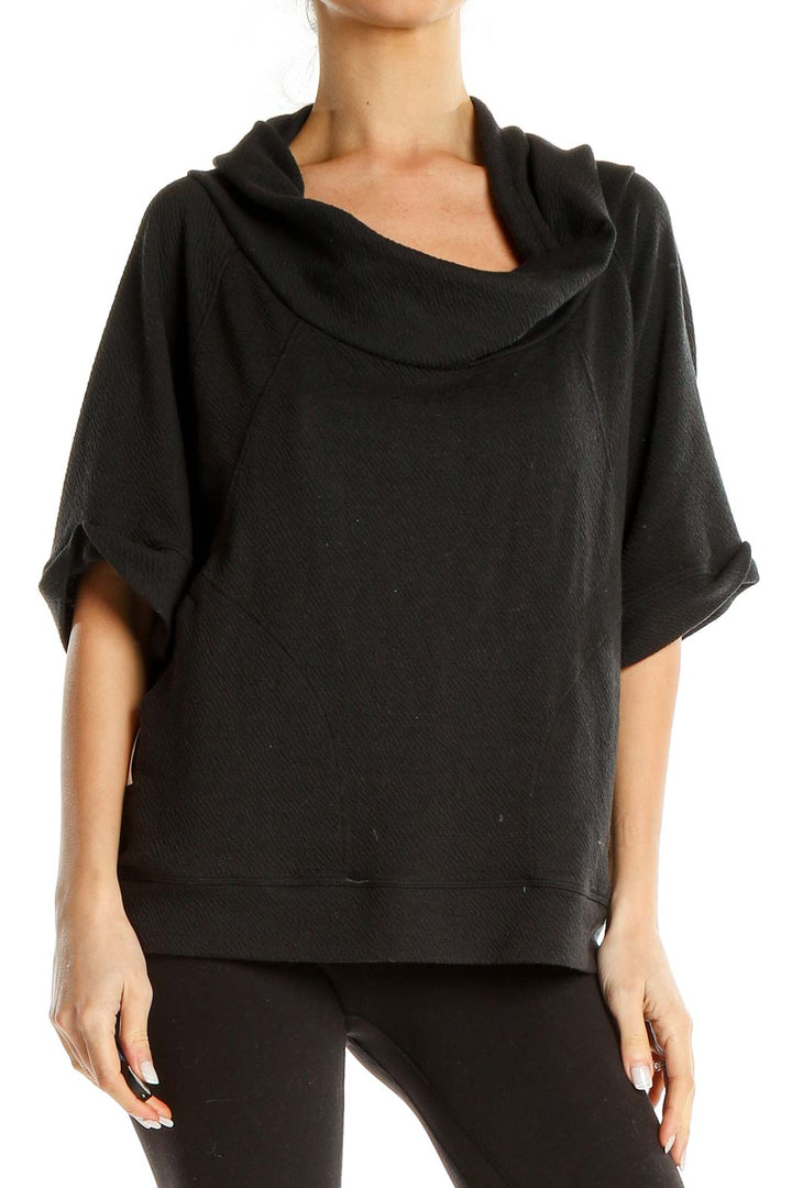 Black Cowl Neck Short Sleeve Sweater