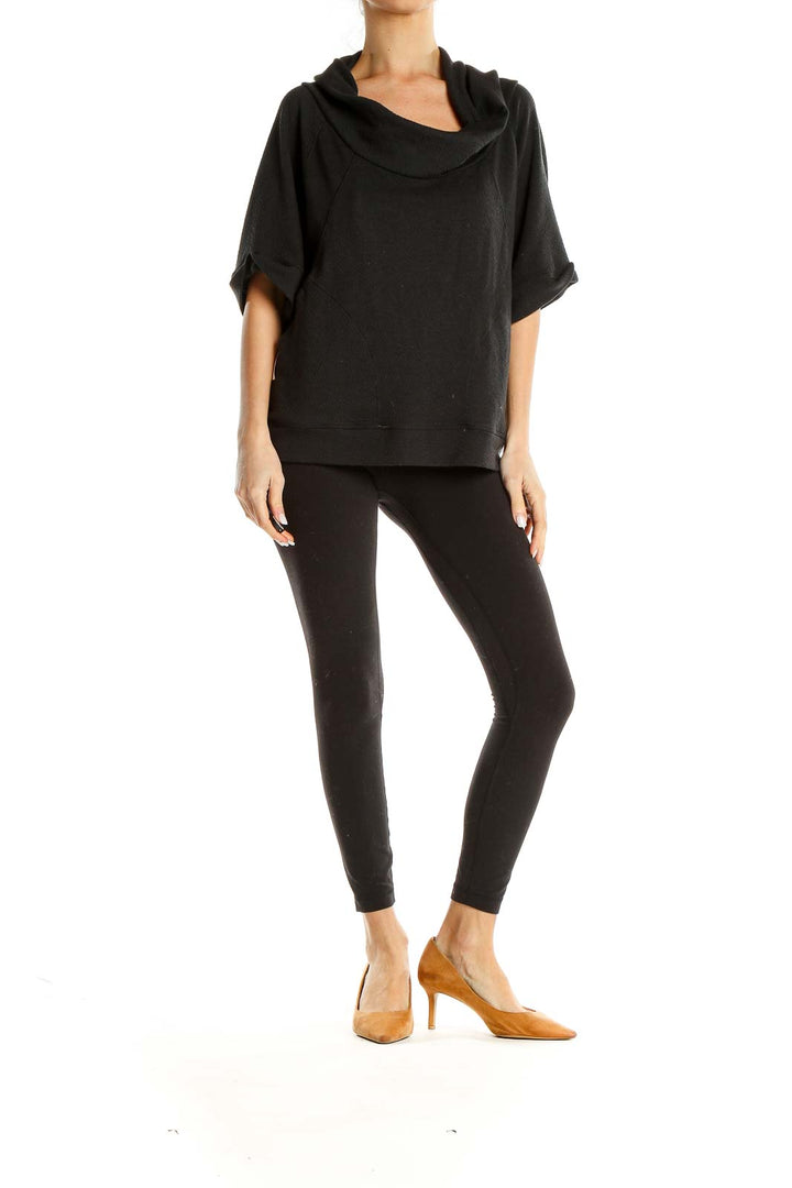 Black Cowl Neck Short Sleeve Sweater