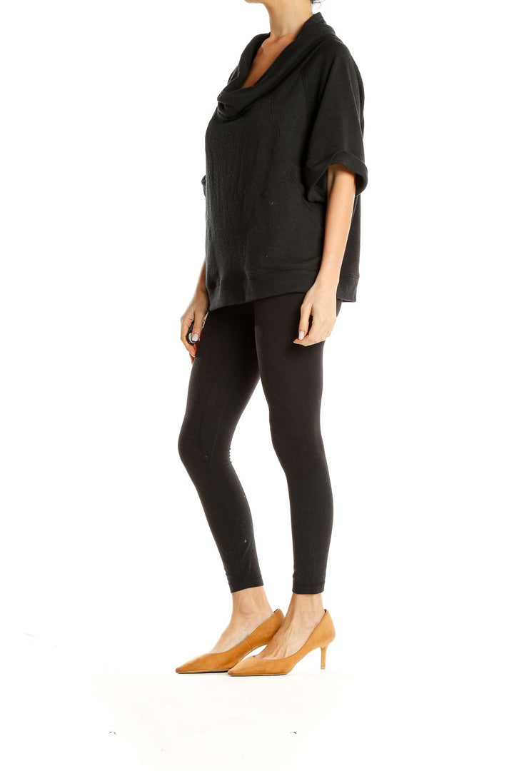 Black Cowl Neck Short Sleeve Sweater