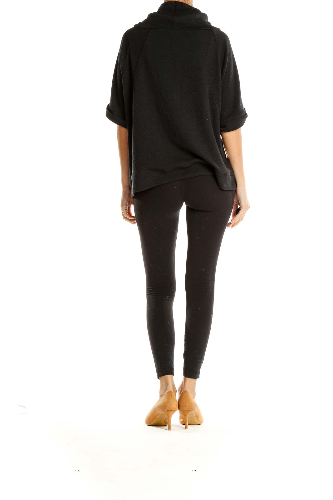 Black Cowl Neck Short Sleeve Sweater