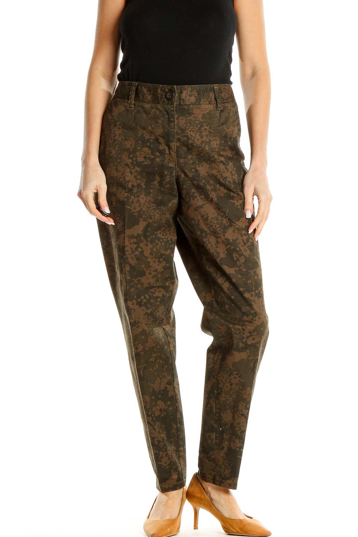 Brown Camouflage Print Casual Trousers