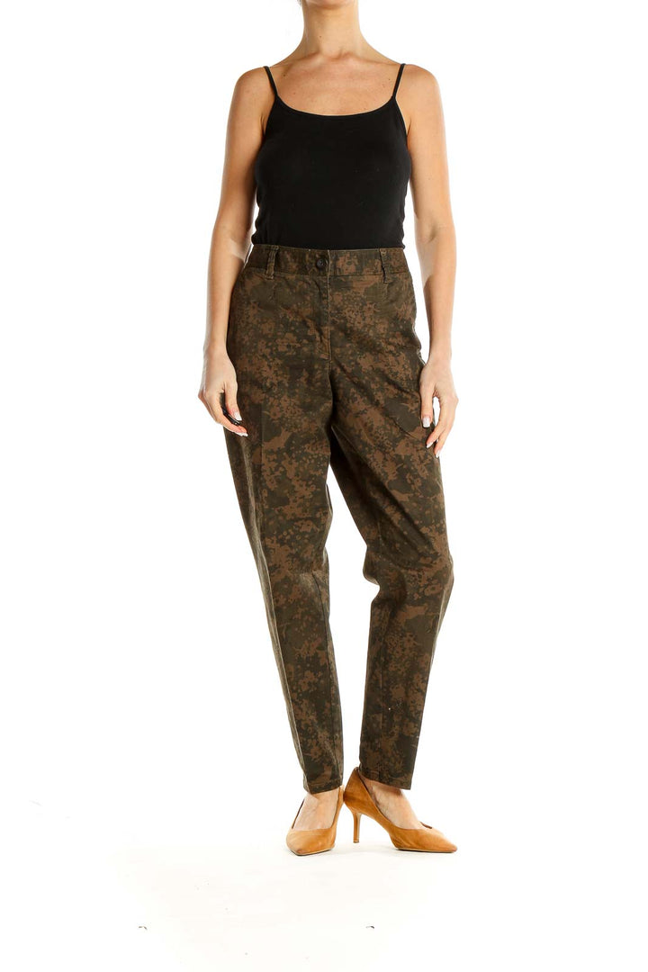 Brown Camouflage Print Casual Trousers