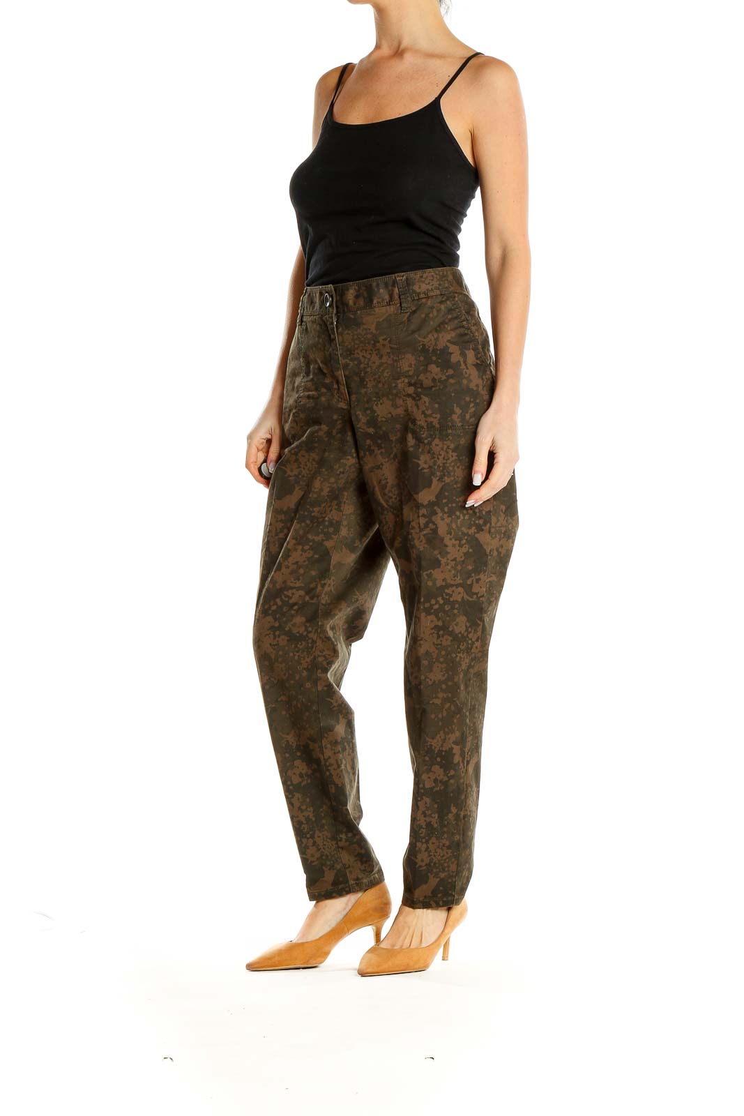 Brown Camouflage Print Casual Trousers