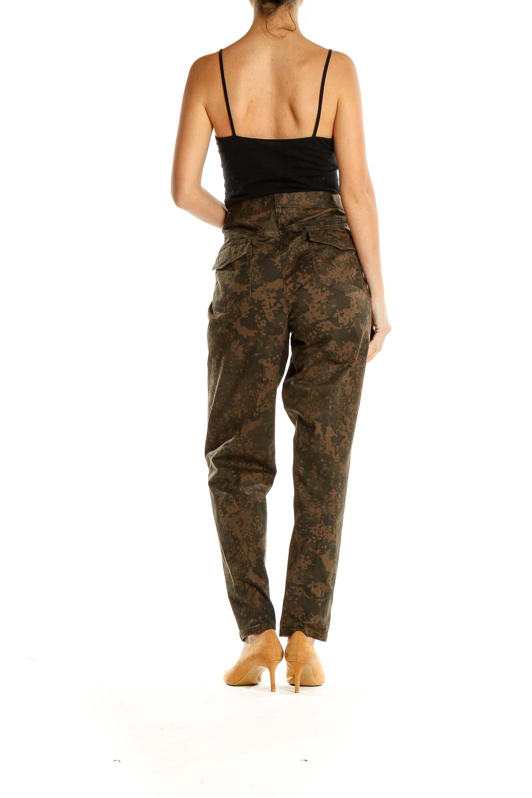 Brown Camouflage Print Casual Trousers