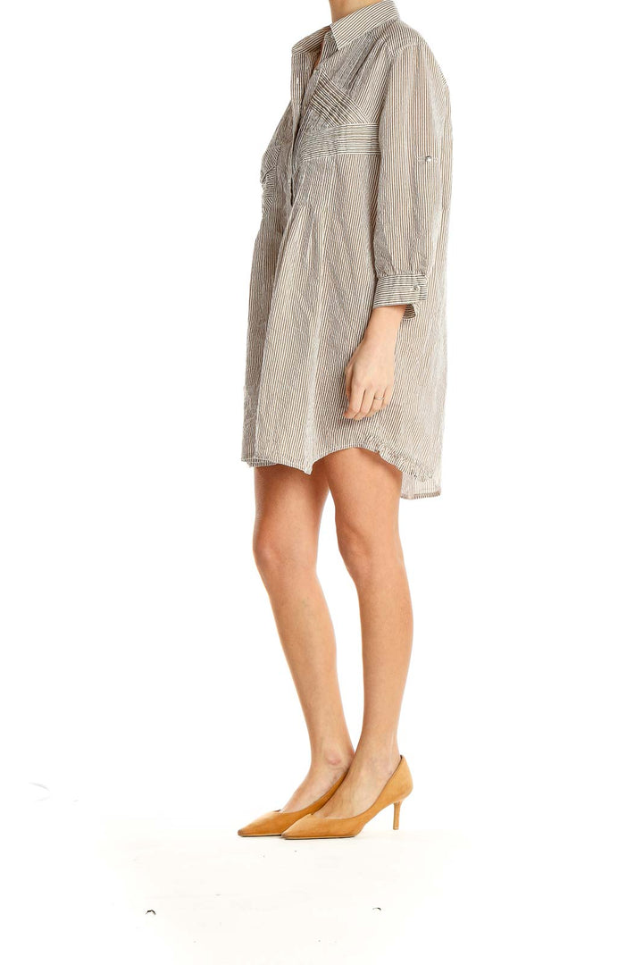 Gray Striped Patchwork Shirt Dress