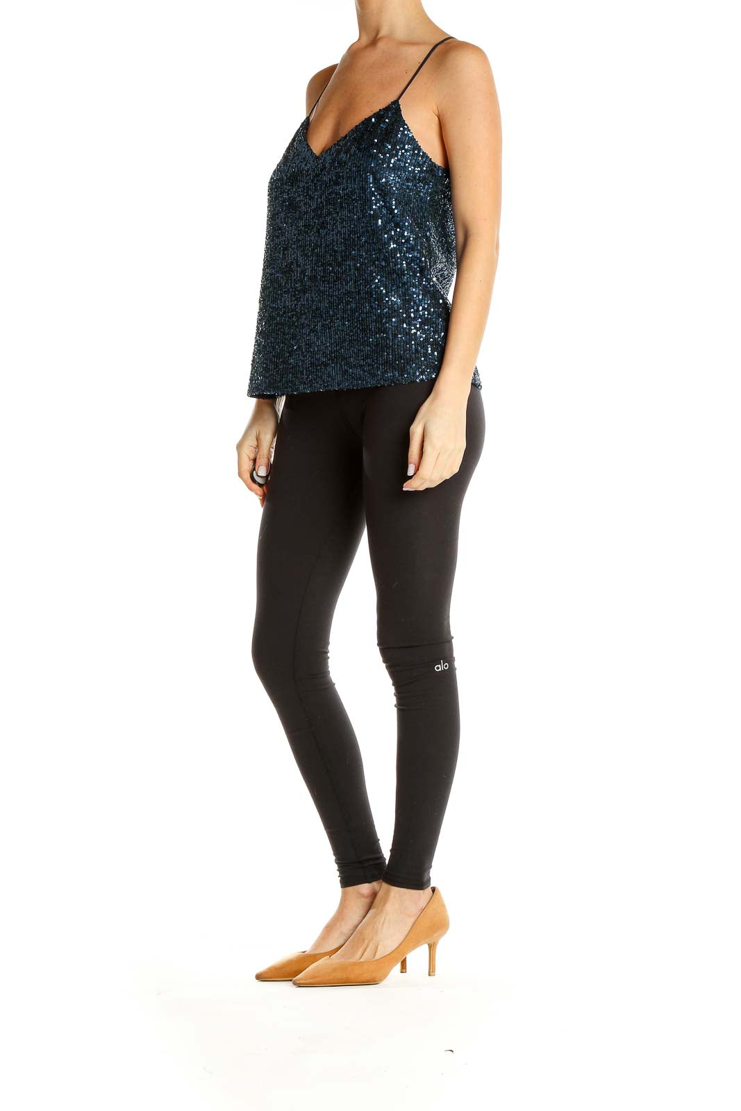 Blue Sequin Party Tank Top