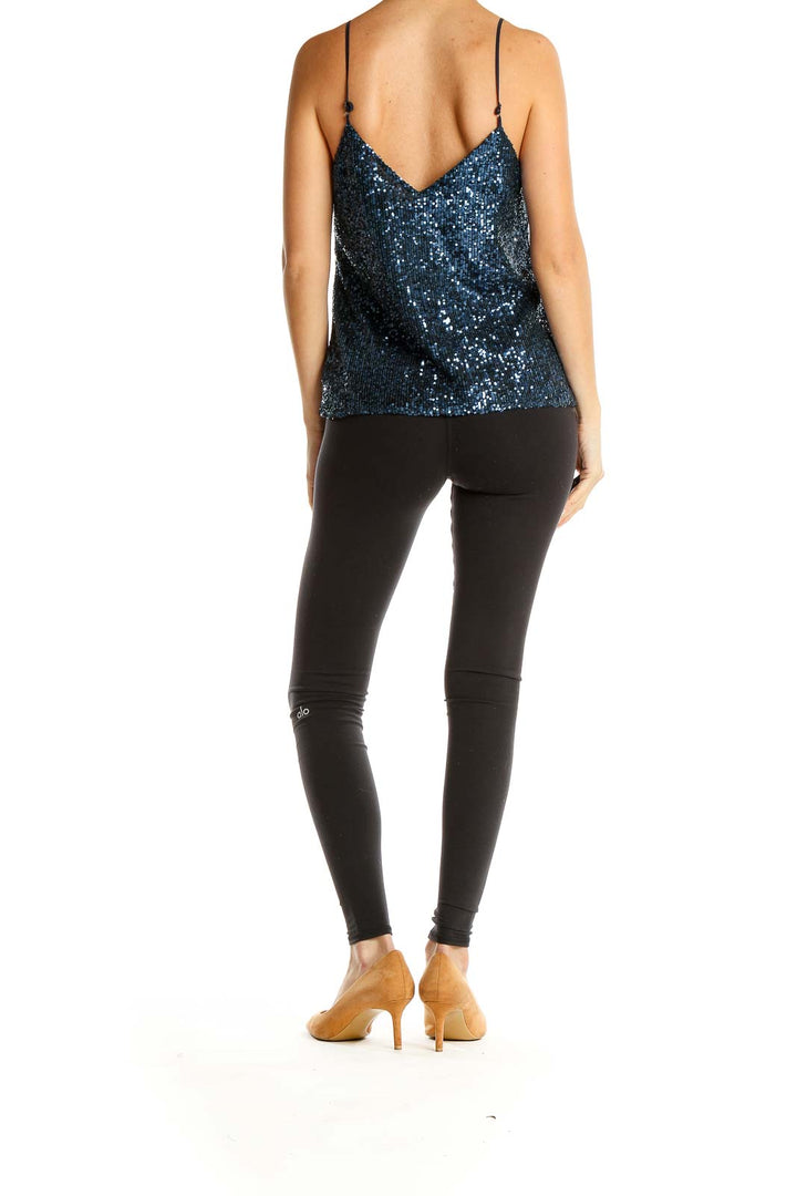 Blue Sequin Party Tank Top