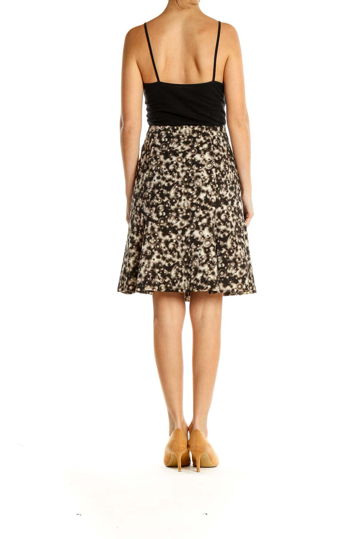 Beige Black Printed Retro A-Line Skirt