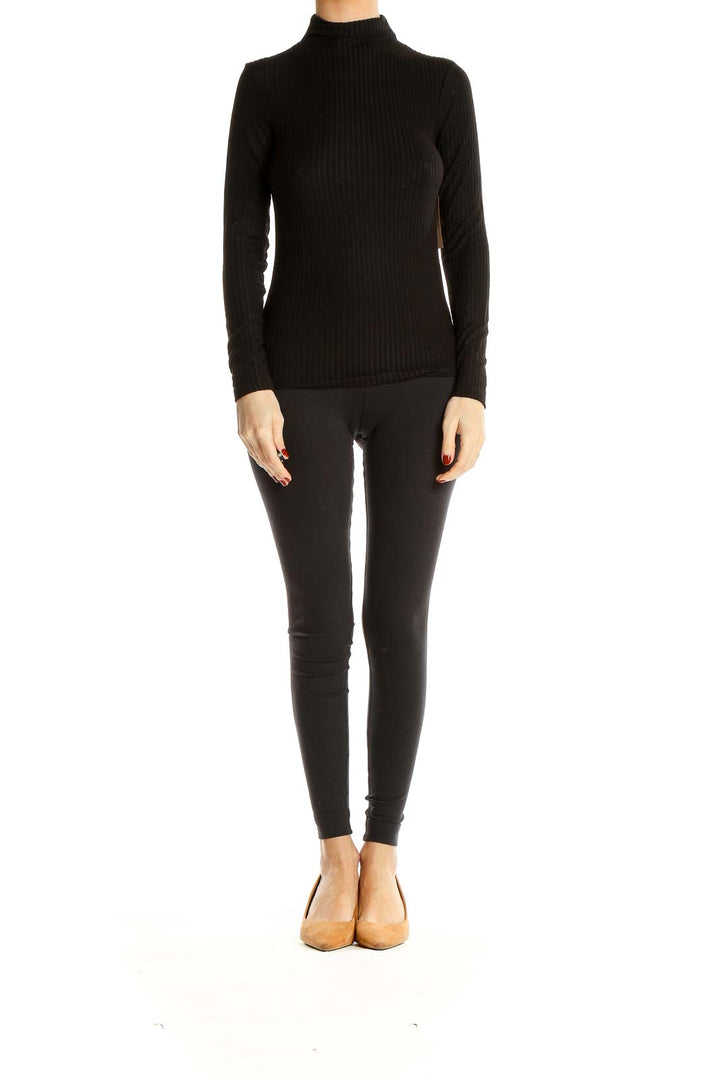 Black Ribbed Casual Turtleneck