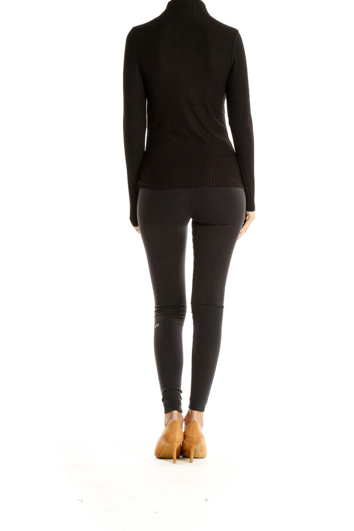 Black Ribbed Casual Turtleneck