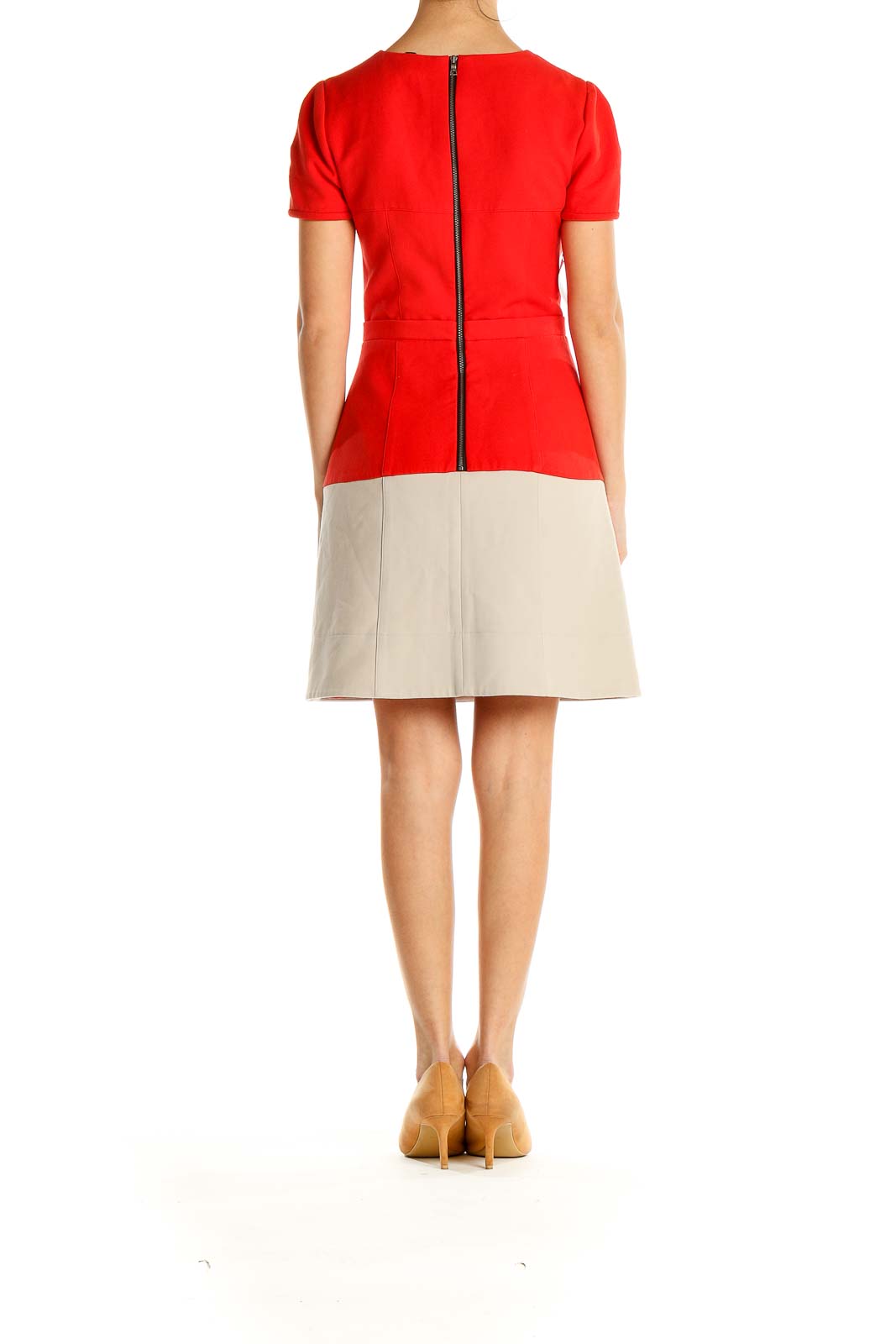 Red Colorblock Classic A-Line Dress