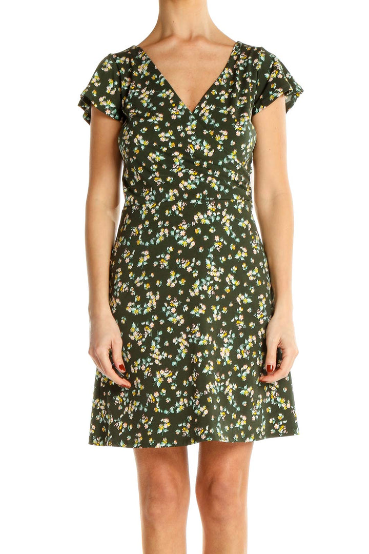 Green Floral Print Mini Dress