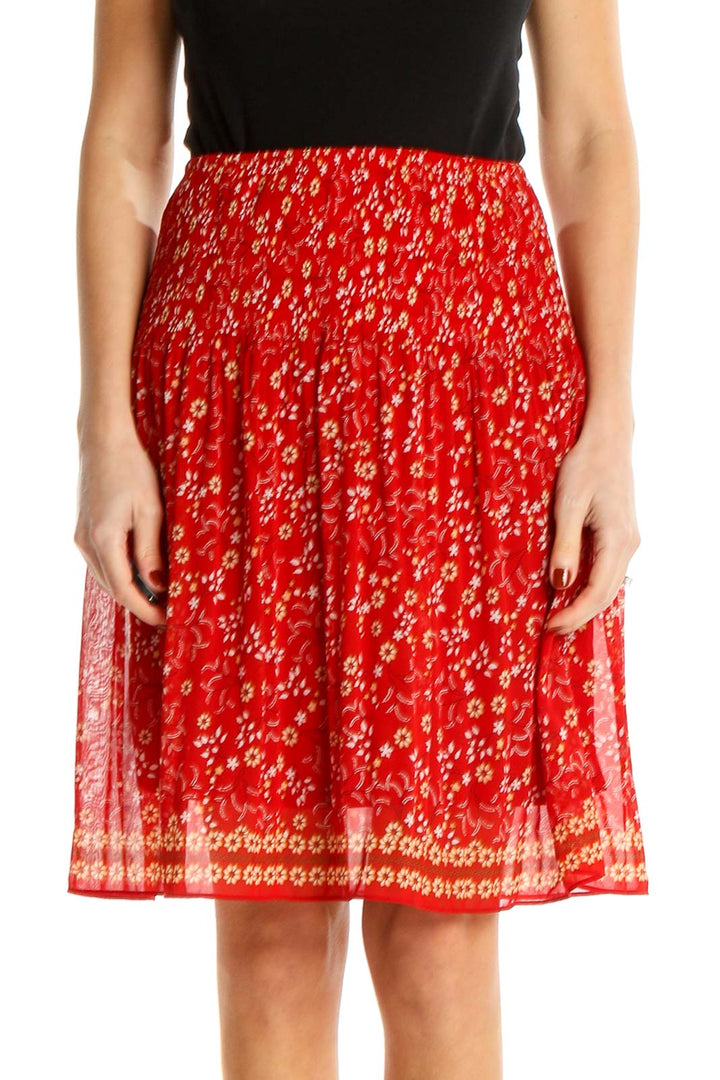 Red Floral Print Skirt