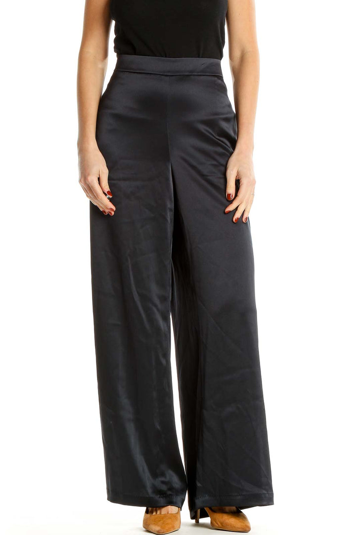 Black Satin Classic Wide-Leg Trousers