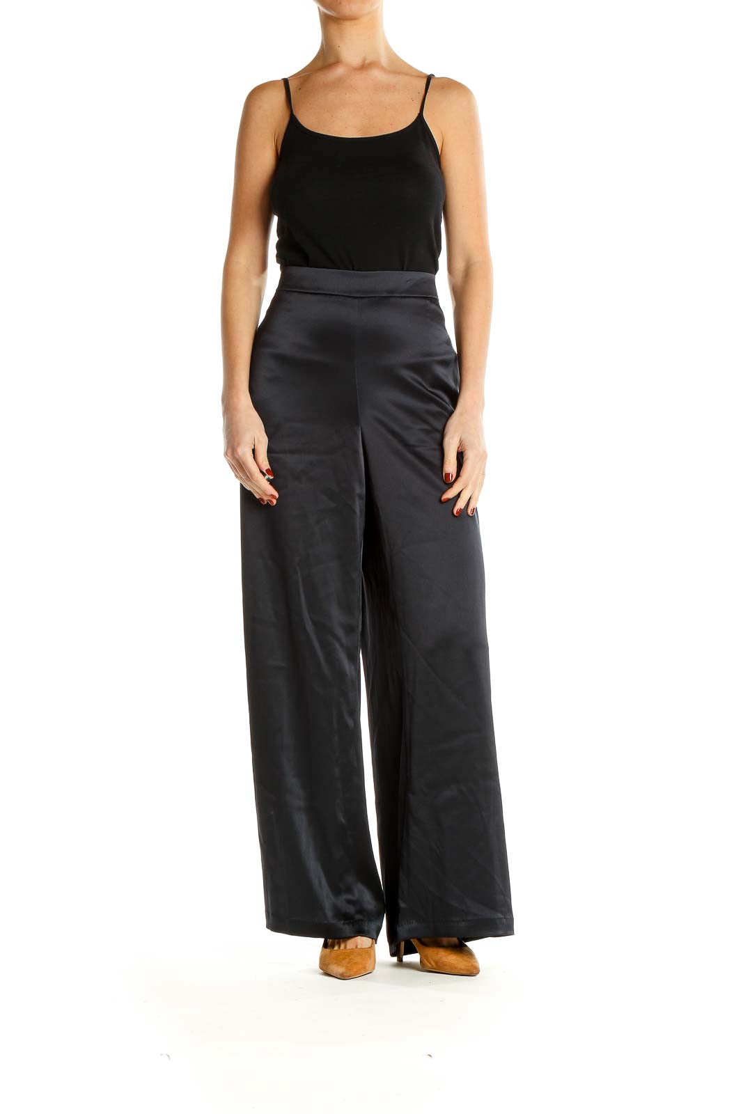 Black Satin Classic Wide-Leg Trousers