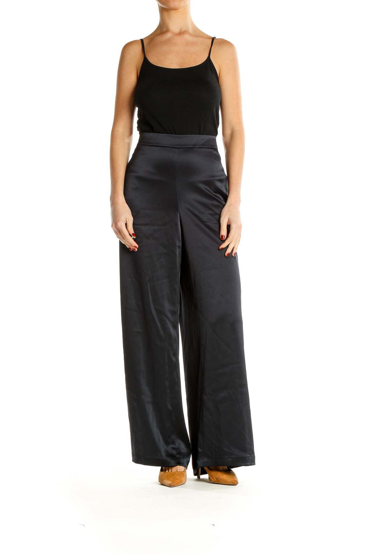 Black Satin Classic Wide-Leg Trousers