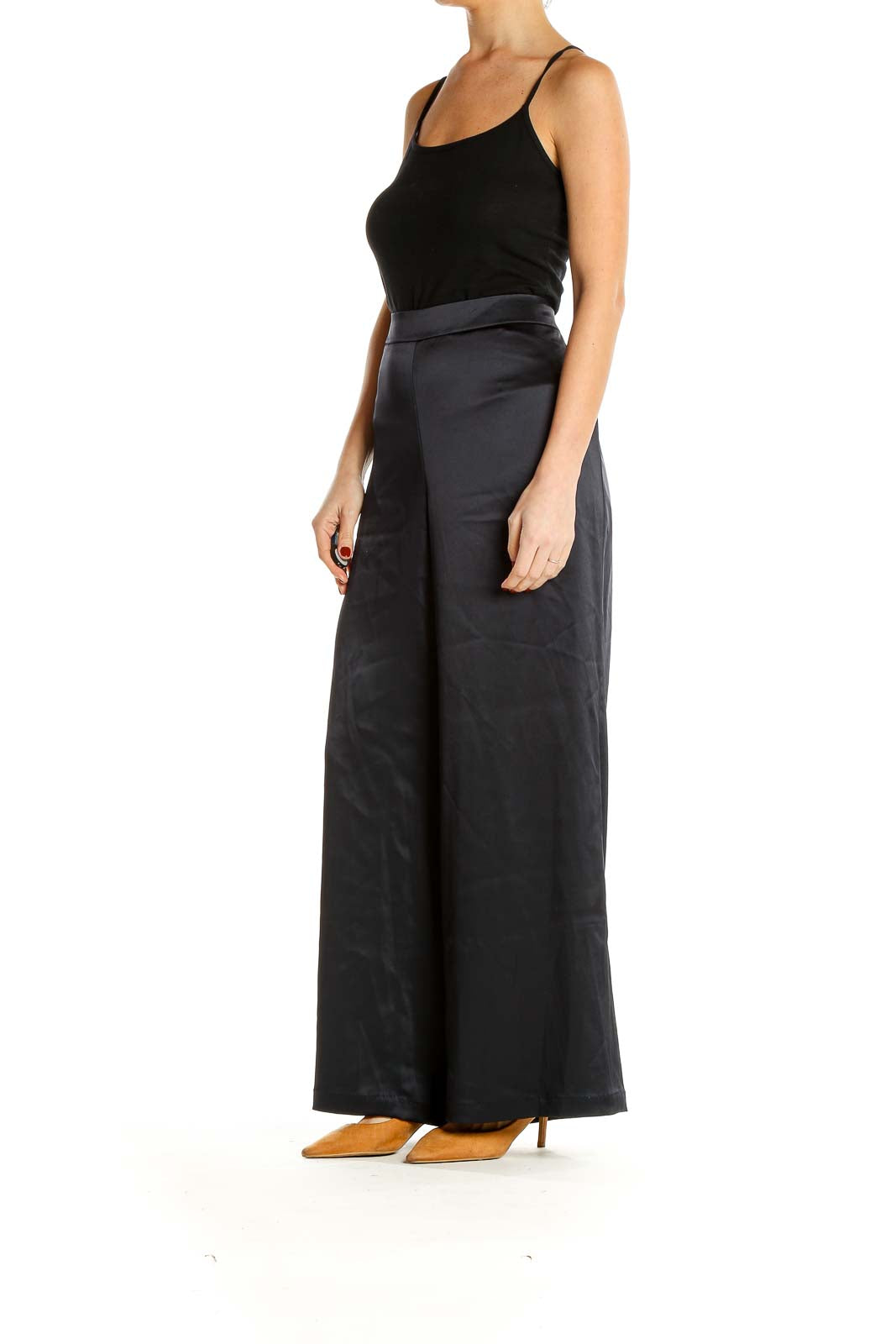 Black Satin Classic Wide-Leg Trousers