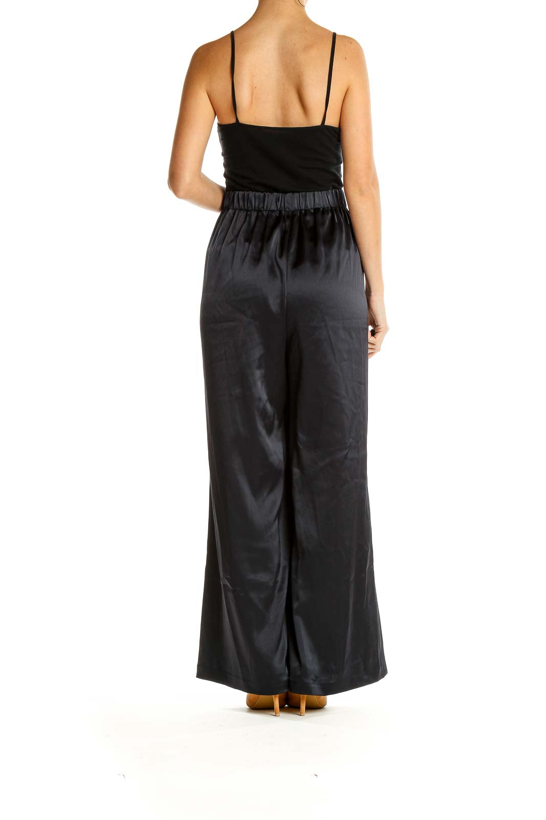 Black Satin Classic Wide-Leg Trousers