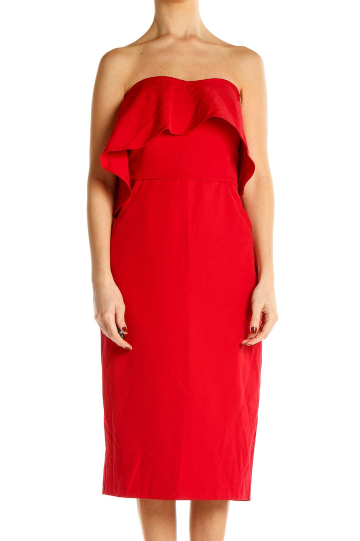 Red Strapless Cocktail Sheath Dress