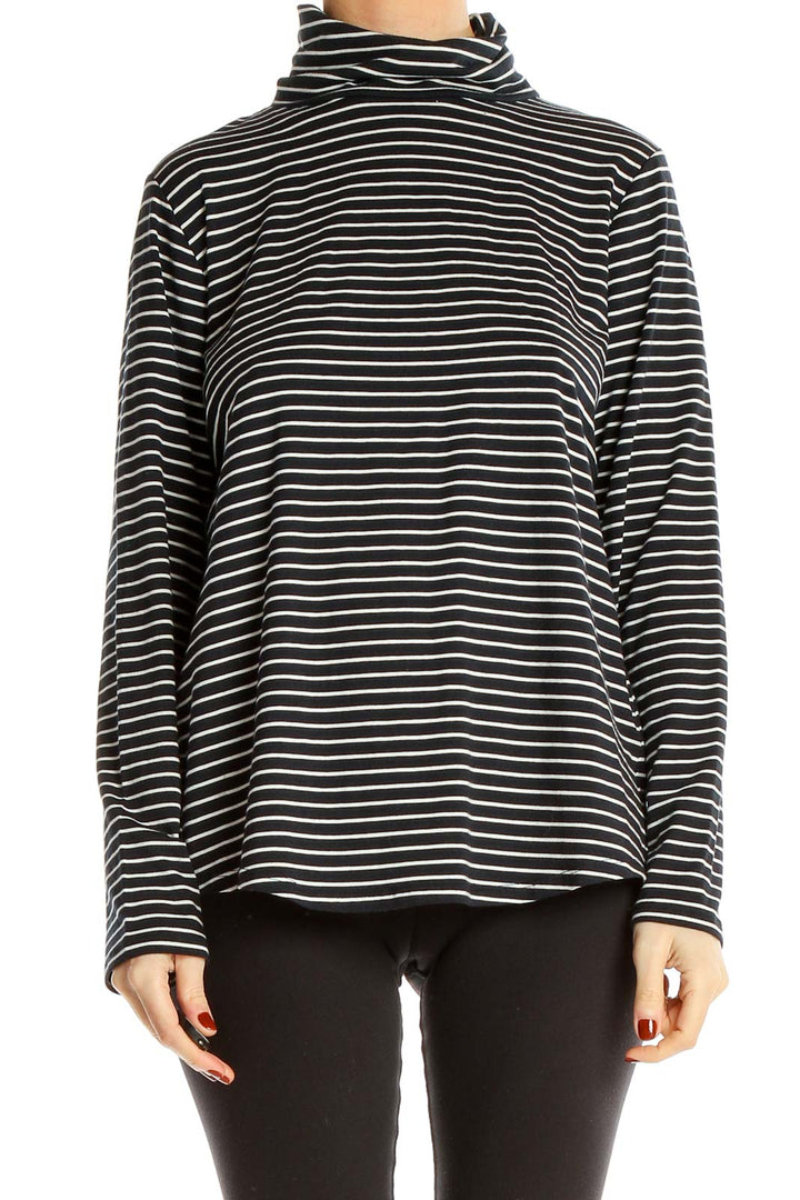 Black Striped Casual Turtleneck