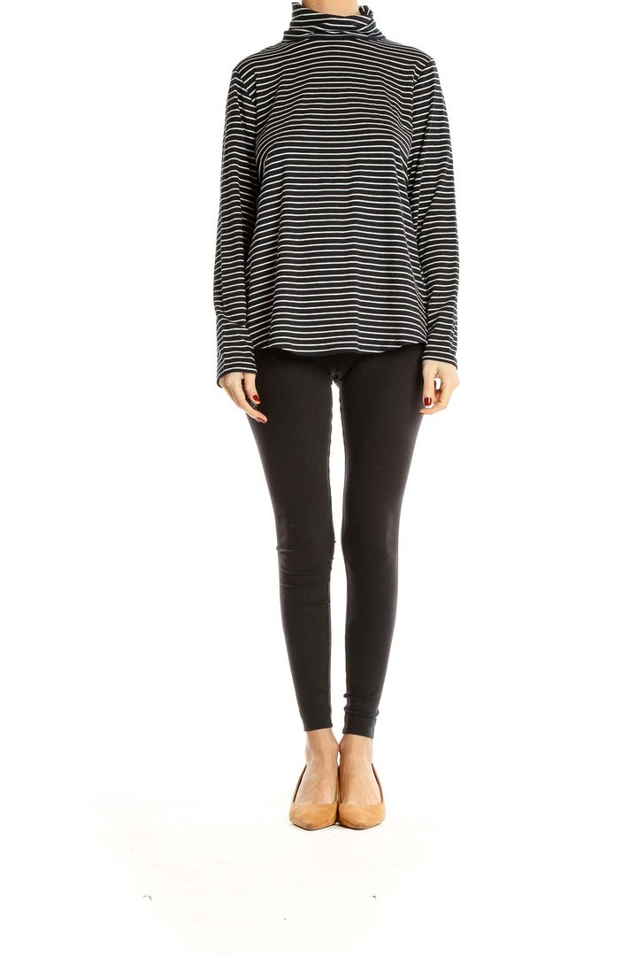 Black Striped Casual Turtleneck