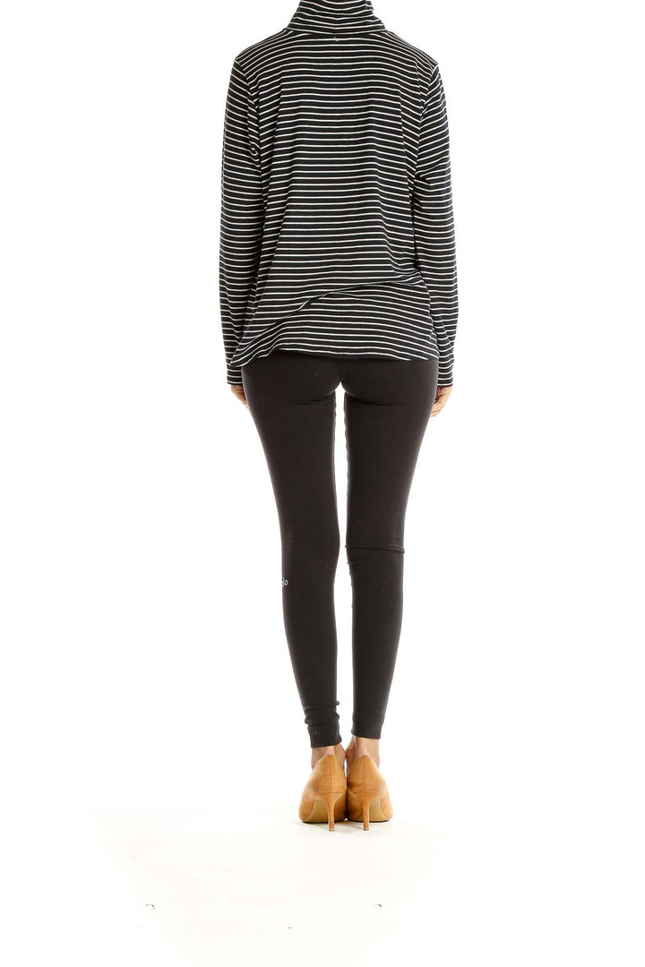 Black Striped Casual Turtleneck