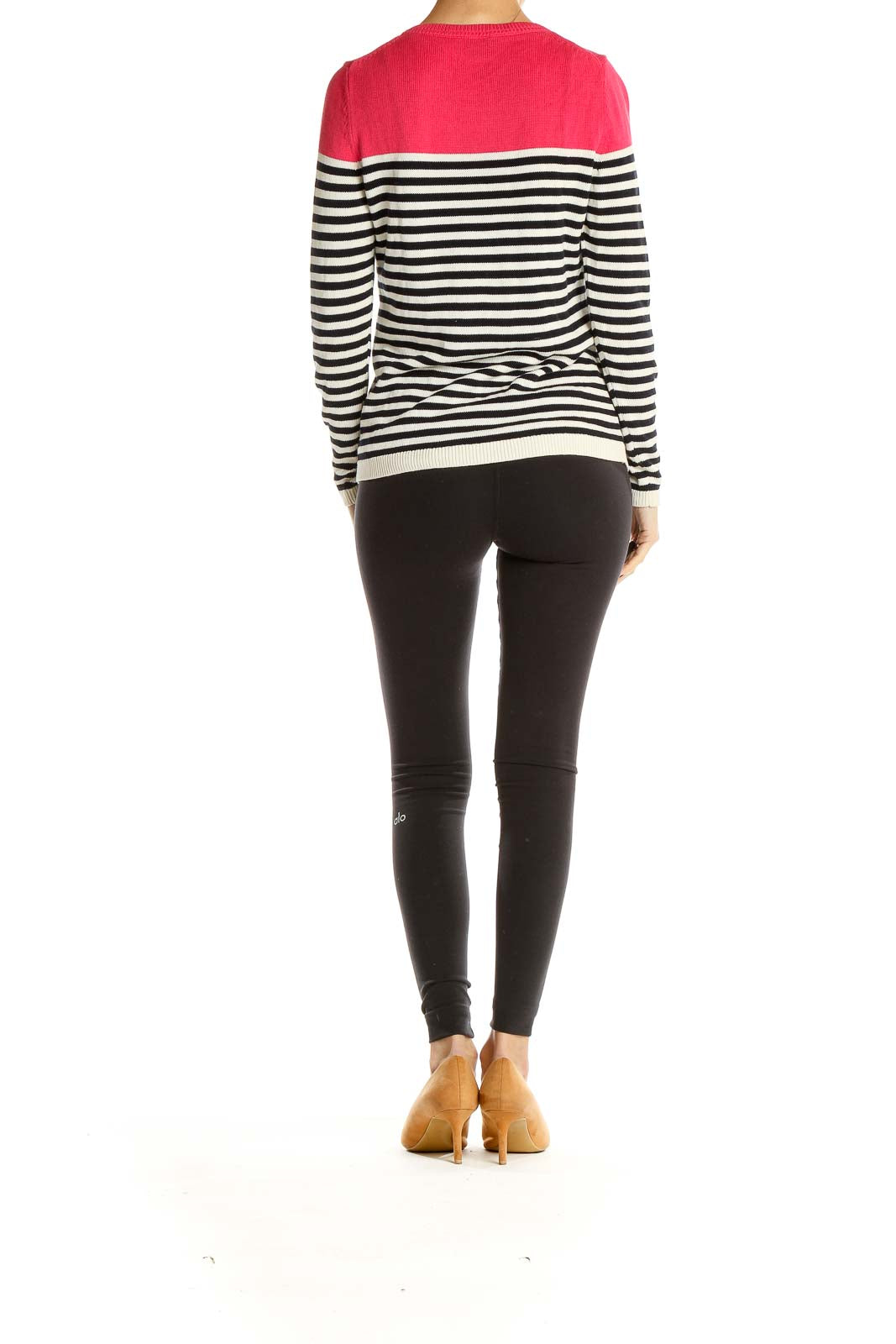 Black Pink White Striped Casual Top