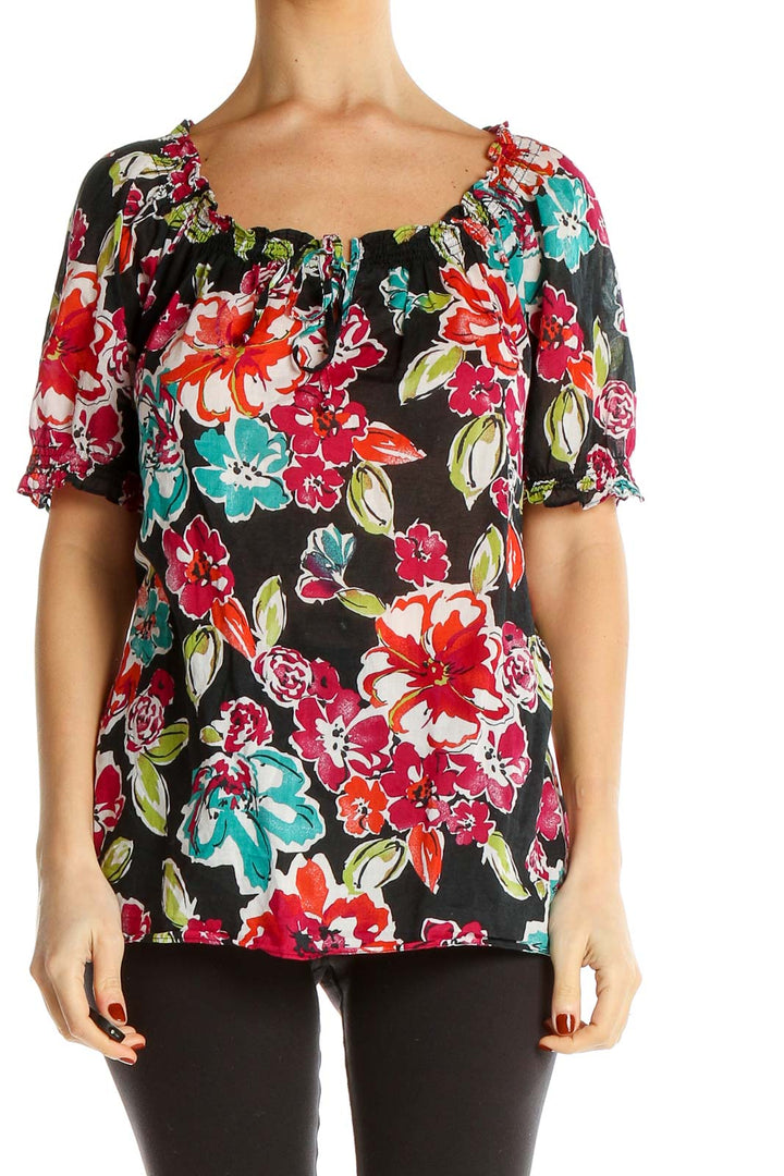 Black Floral Print Blouse