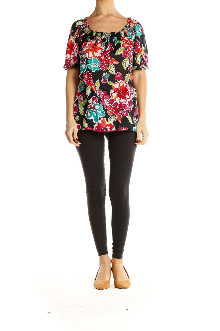 Black Floral Print Blouse