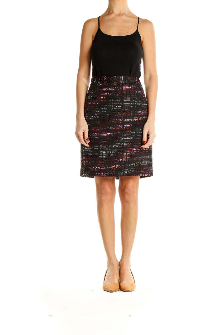 Black Pink Tweed Chic A-Line Skirt