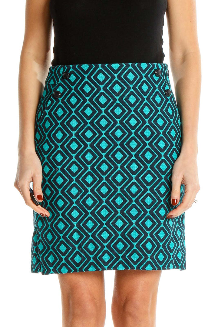 Blue Printed Party A-Line Skirt