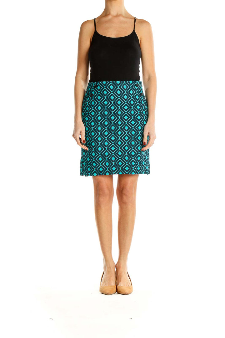 Blue Printed Party A-Line Skirt