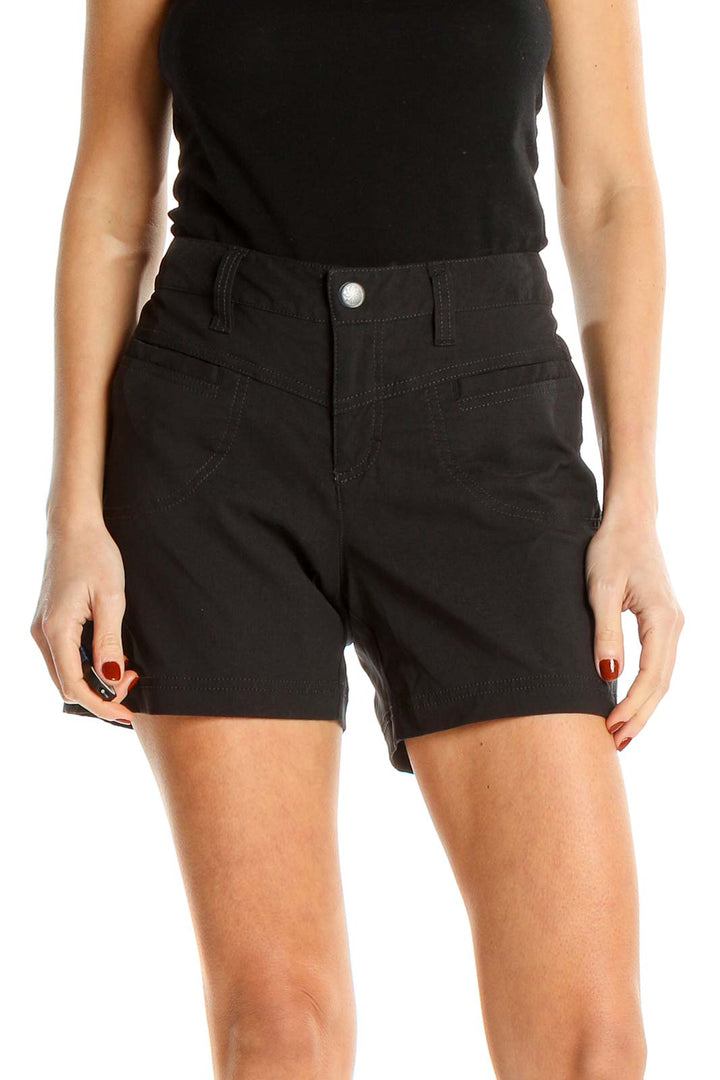 Front view of black Athleta athletic shorts