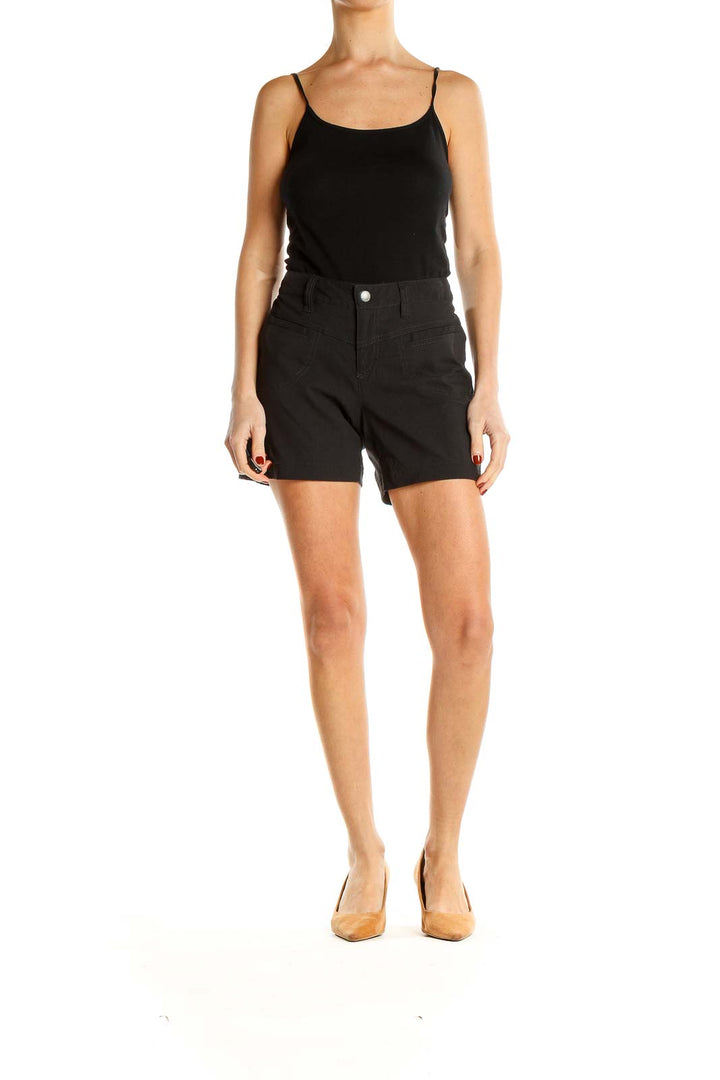 Front view of black Athleta athletic shorts