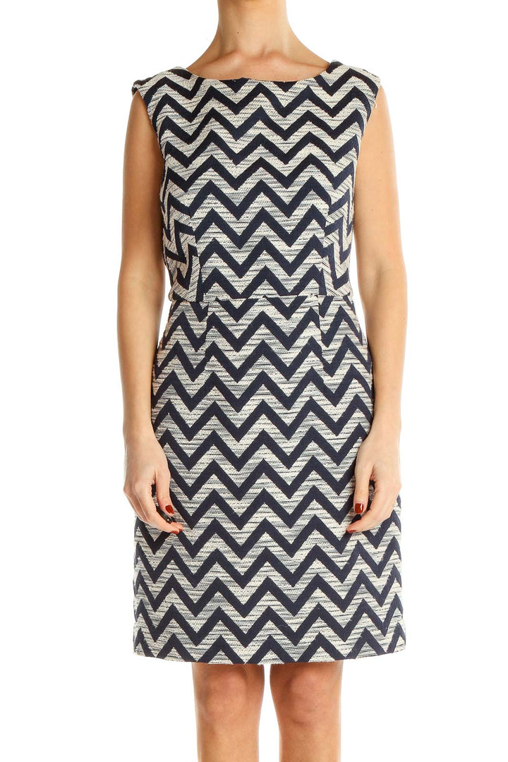 Blue Chevron Work Shift Dress