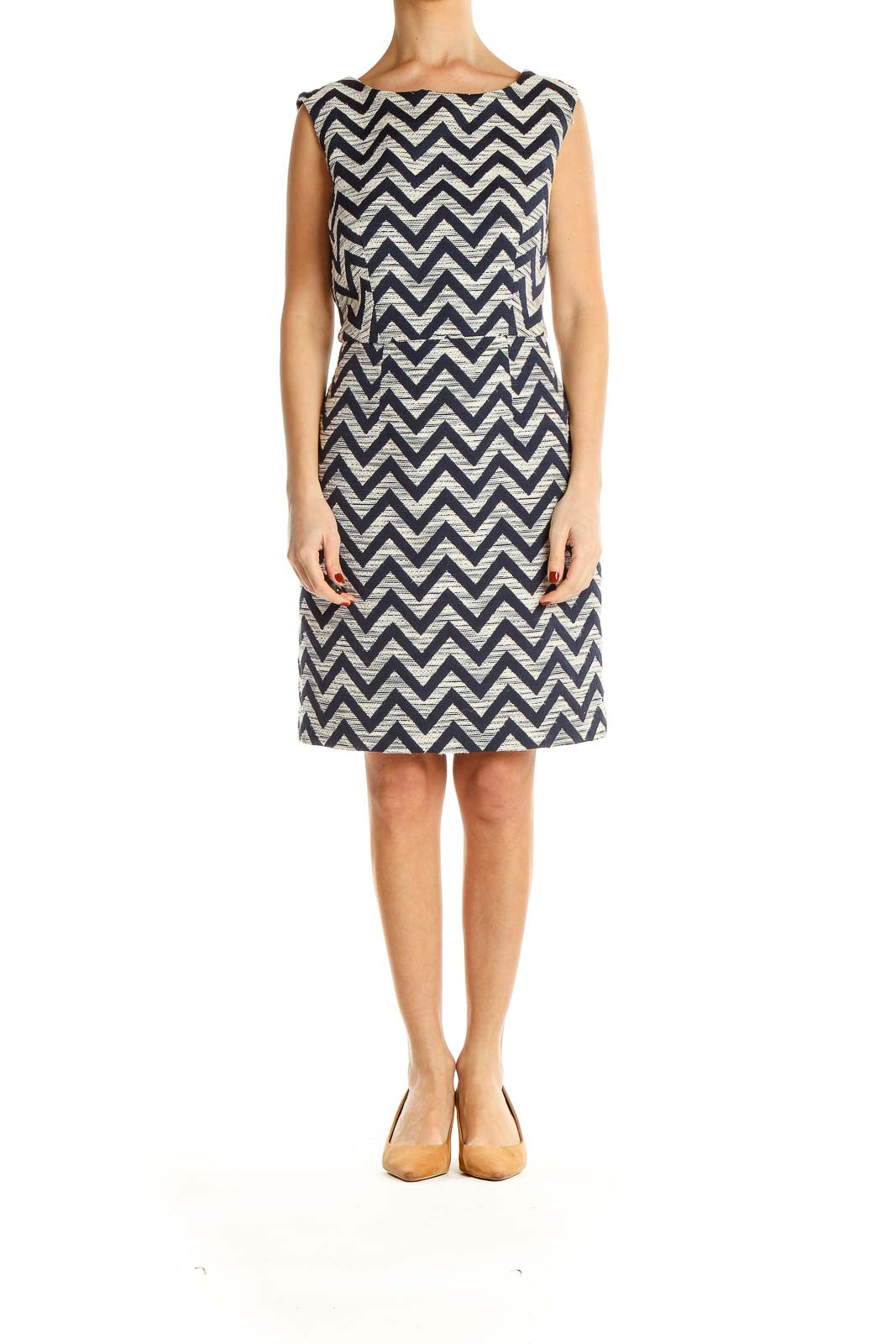 Blue Chevron Work Shift Dress