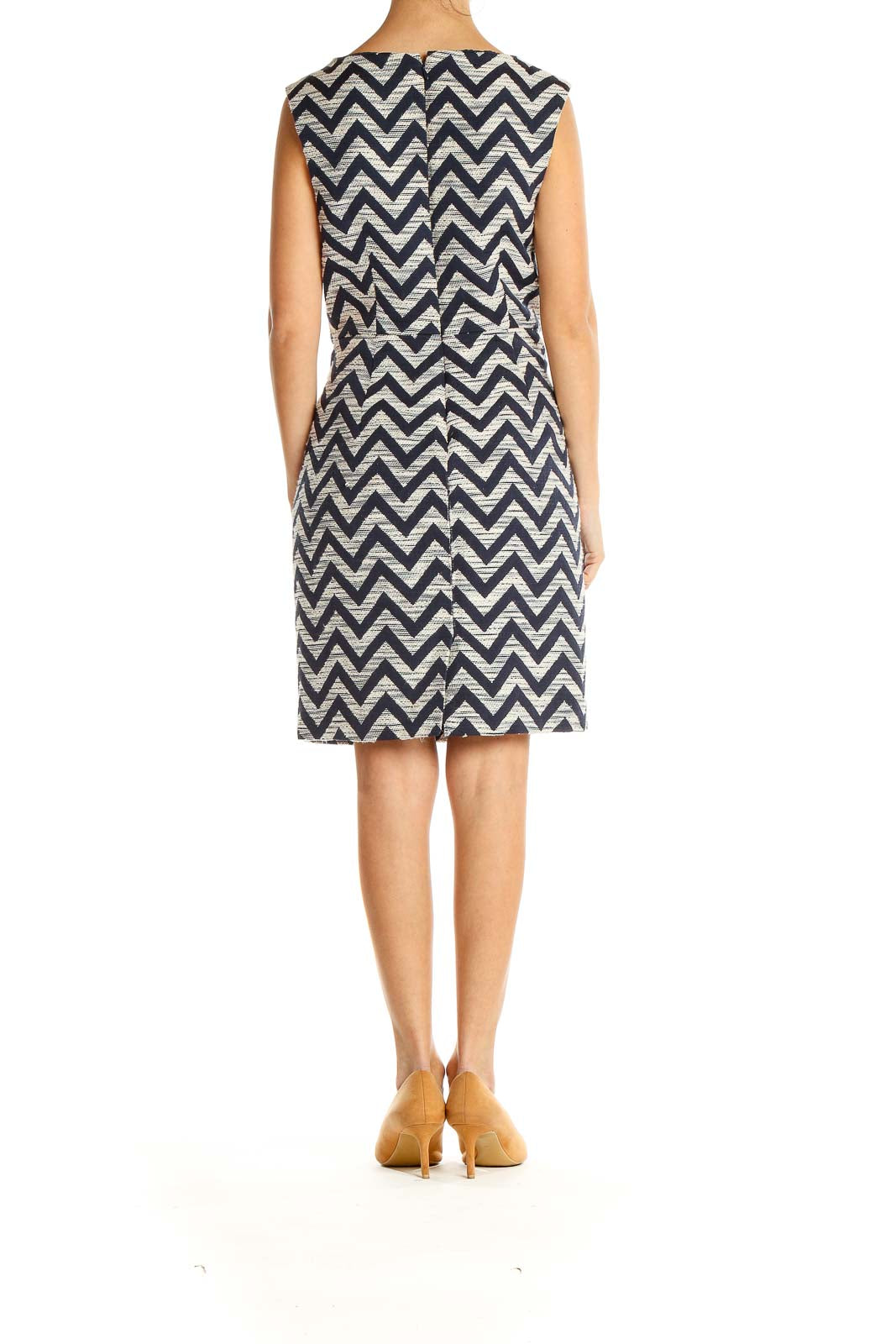 Blue Chevron Work Shift Dress