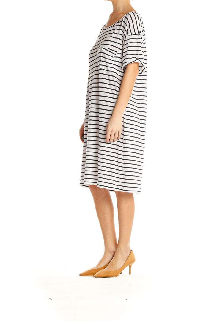 Front view of J.Crew white and black striped t-shirt dress