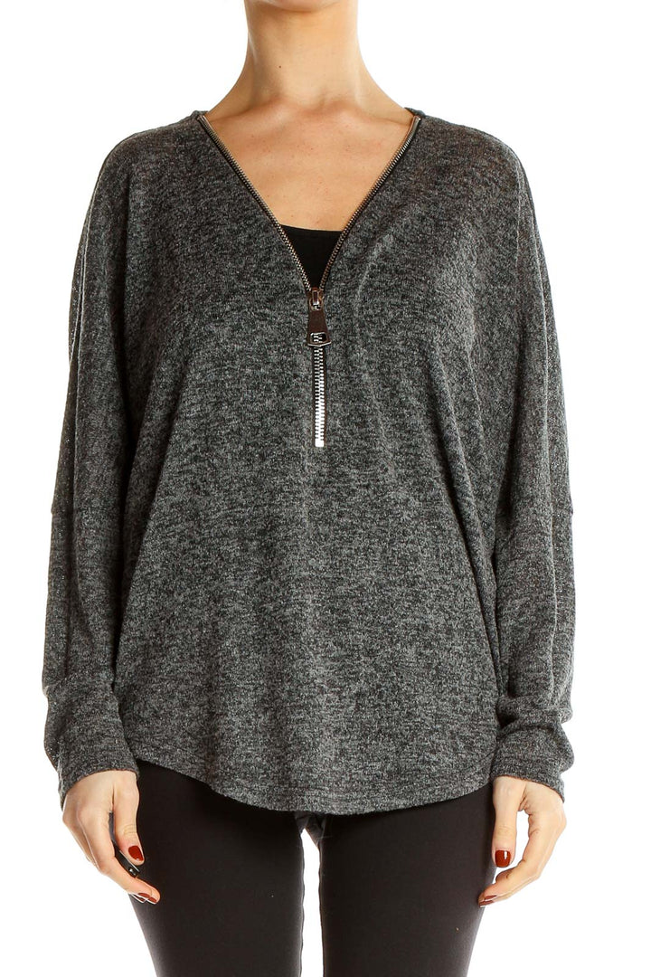 Gray Zip-Up Casual Top