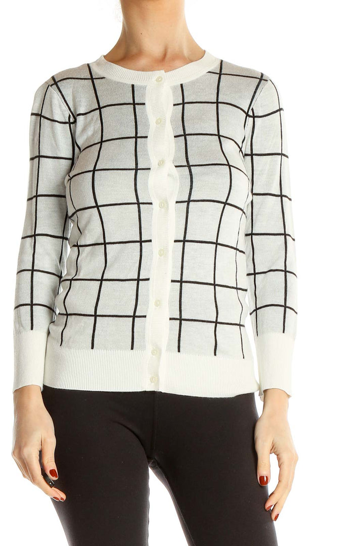 White Checkered Cardigan