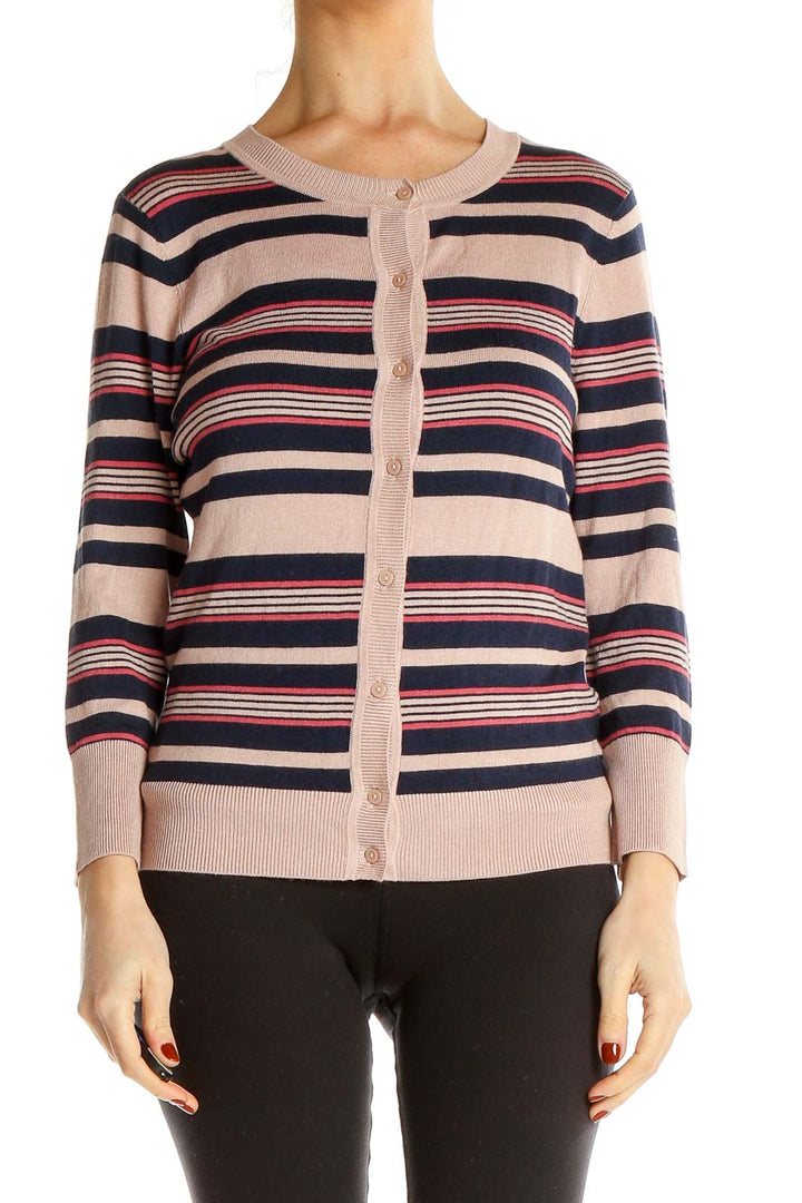 Pink Striped Cardigan